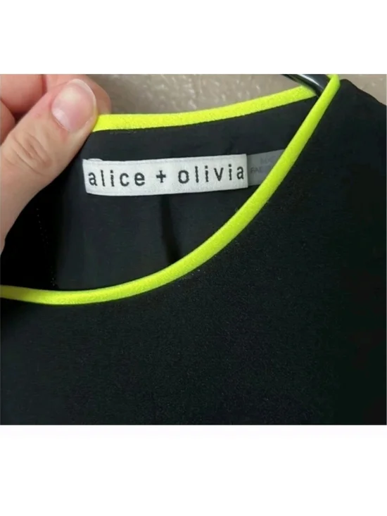 Alice + Olivia Black Mini Dress with Neon Yellow Trim - Picture 9 of 12